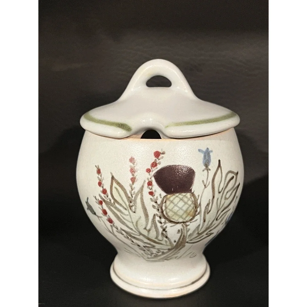 Buchan Portobello Scotland Thistleware Jelly Jam Jar with Lid‎ Stamped 218